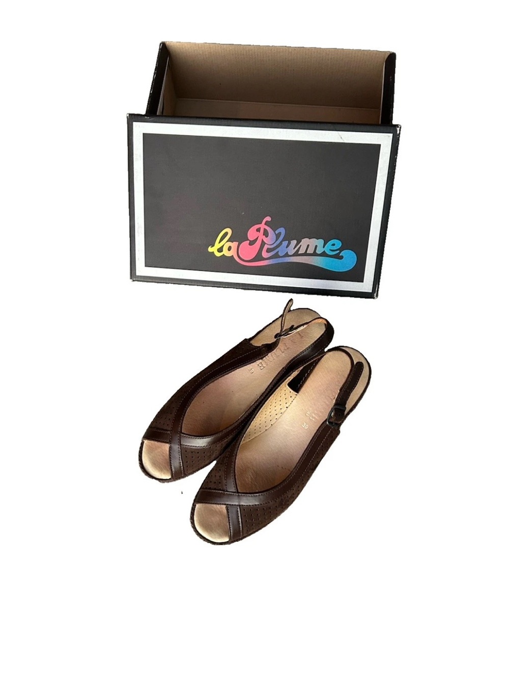 Women's Brown Leather Peep-Toe Slingback Wedges